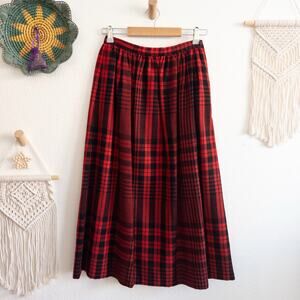 Evan Picone Red and Black Plaid Worsted Wool Midi Skirt Size 6 Vintage